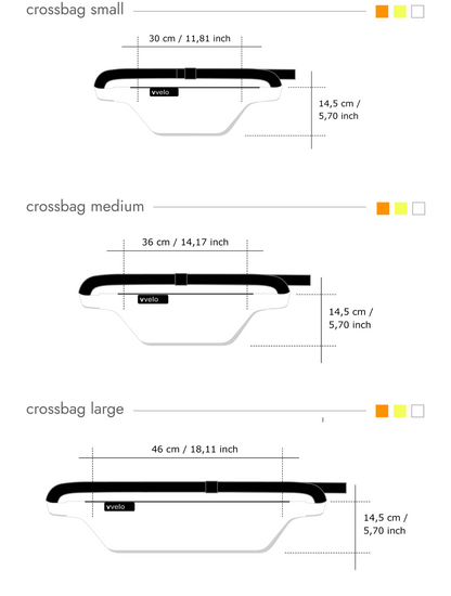 Crossbag Größenmodelle – vvelo | Größenvergleich klein, medium, groß
