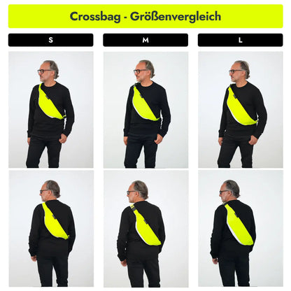 Mann trägt die vvelo Crossbag in unterschiedlichen Größen