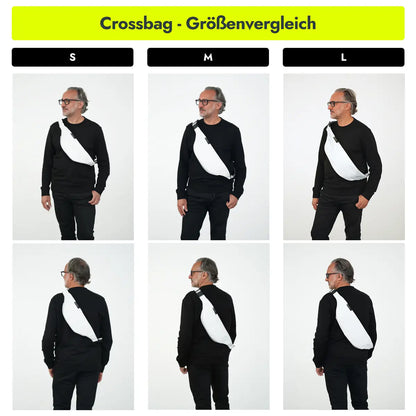 Mann trägt die vvelo Crossbag in unterschiedlichen Größen