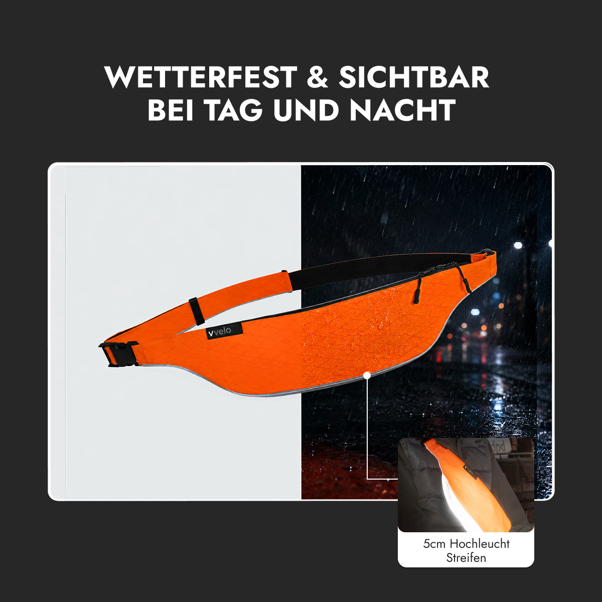 vvelo Crossbag sichtbar bei Tag und Nacht (Groß, Orange)