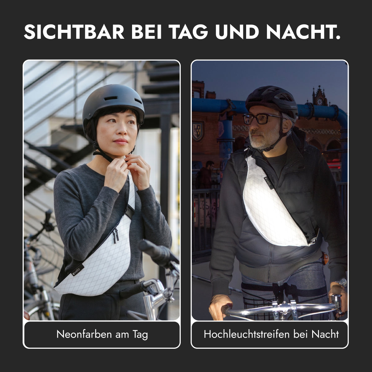 vvelo Crossbag bei Tag und Nacht (Large, Weiß)