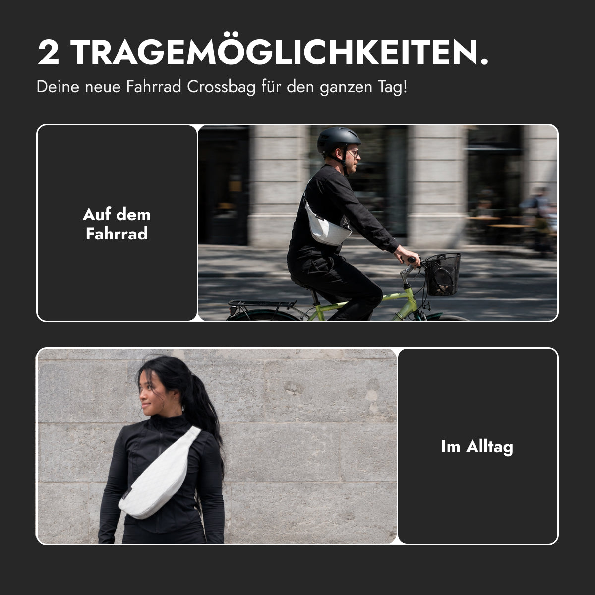 vvelo Crossbag fürs Rad und im Alltag (Large, Weiß)