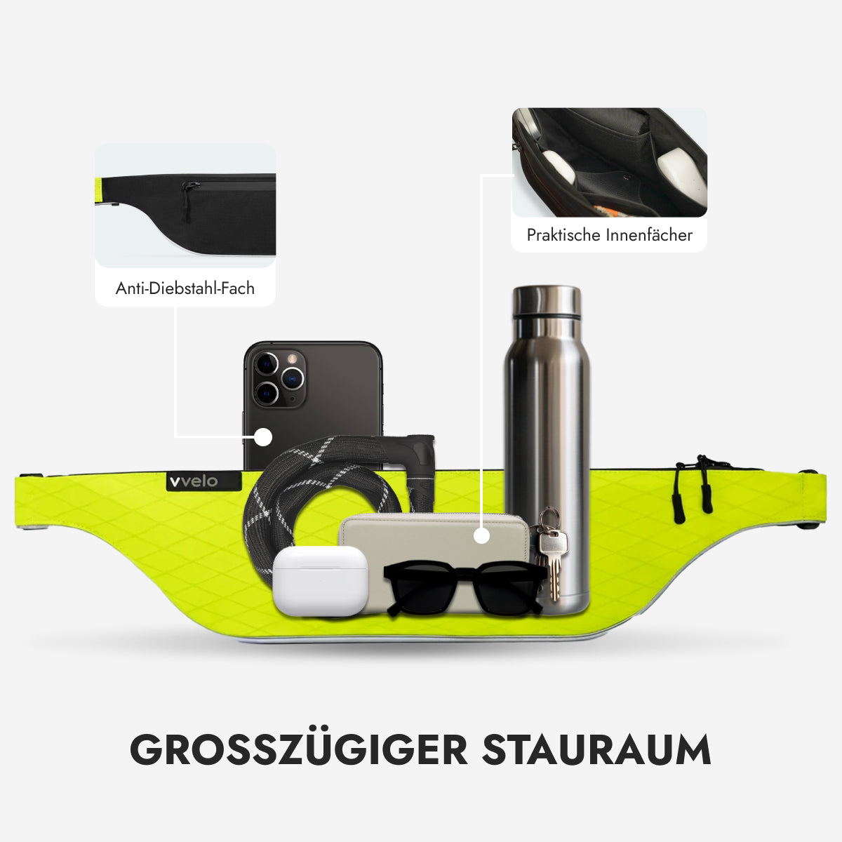 Stauraum der vvelo Crossbag (Groß, Gelb)