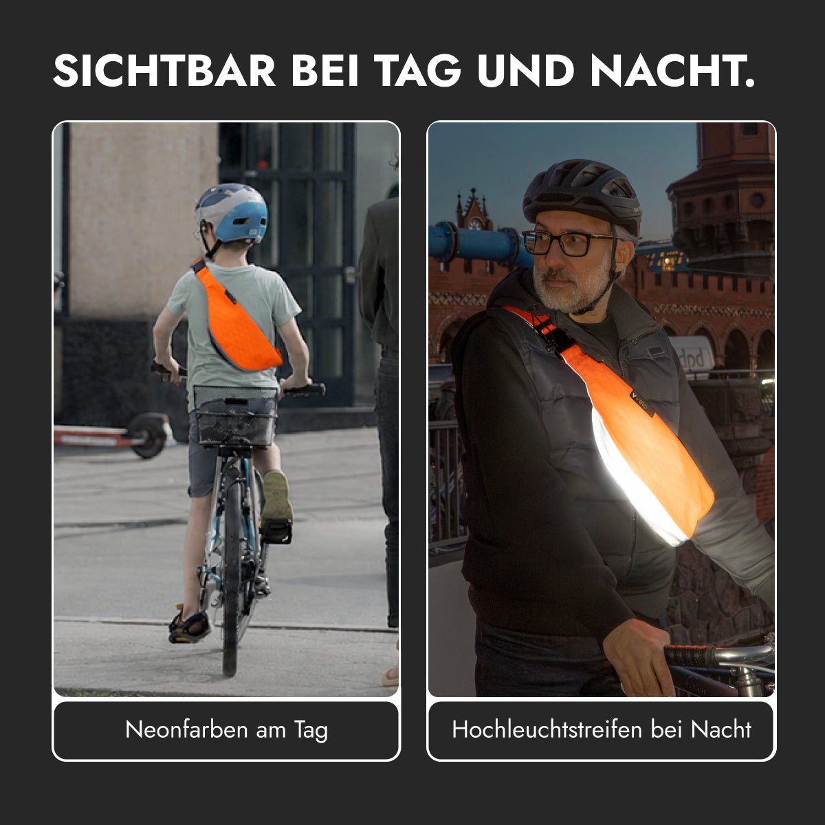 vvelo Crossbag bei Tag und Nacht (Small, Orange)