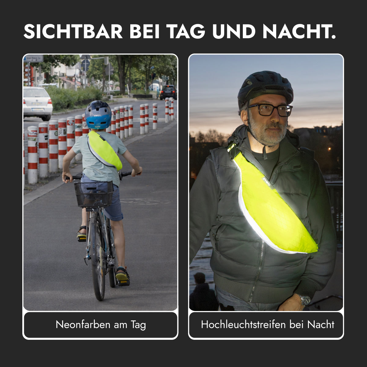 vvelo Crossbag bei Tag und Nacht (Small, Gelb)